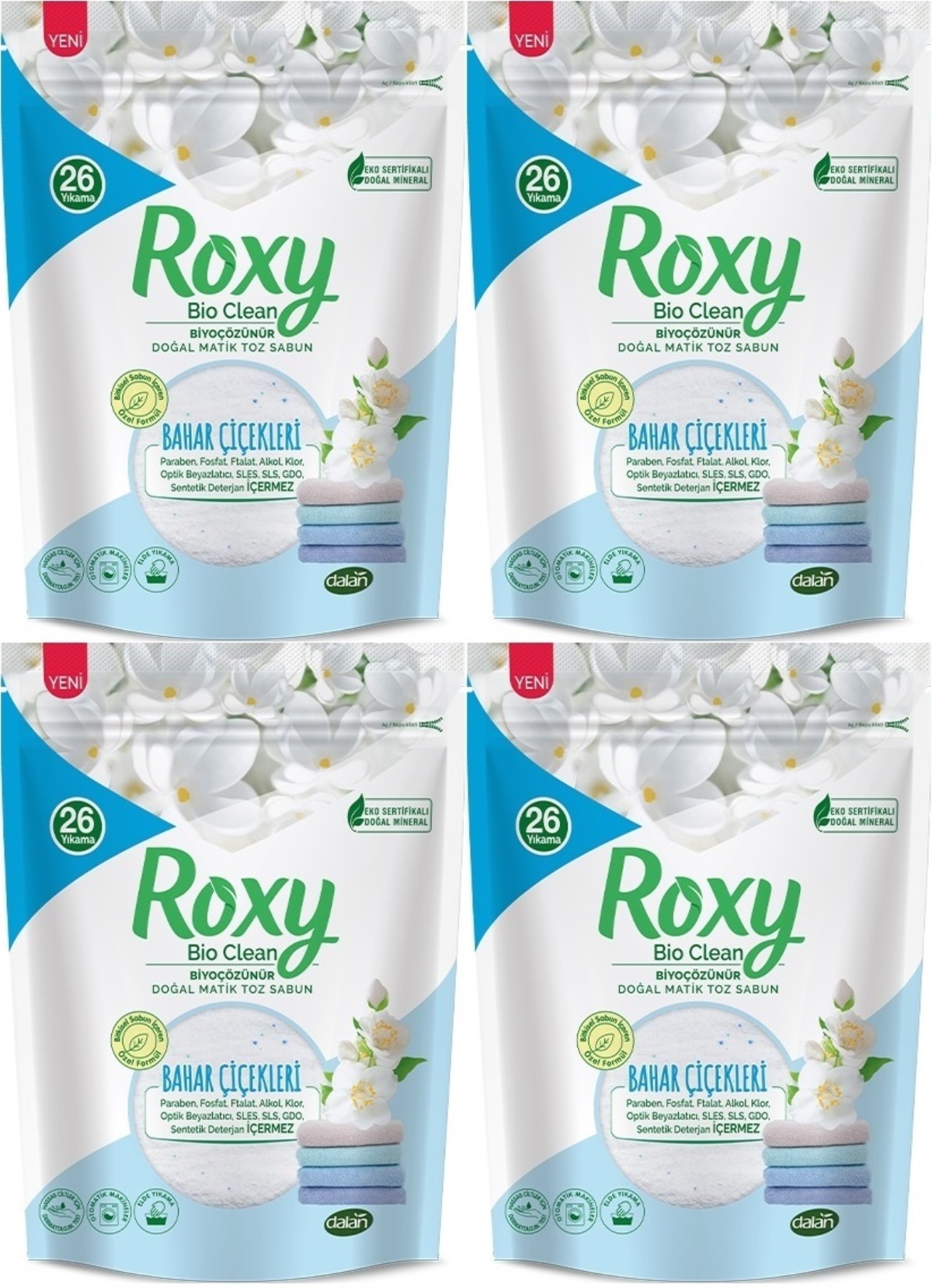 Dalan Roxy Bio Clean Matik Sabun Tozu 800GR Bahar Çiçekleri (4 Lü Set) (104 Yıkama) Dalan Roxy Bio Clean Matik Sabun Tozu 800GR Bahar Çiçekleri (4 Lü Set) (104 Yıkama)