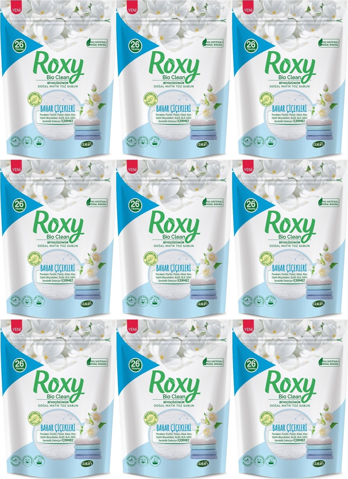 Dalan Roxy Bio Clean Matik Sabun Tozu 800GR Bahar Çiçekleri (9 Lu Set) (234 Yıkama) Dalan Roxy Bio Clean Matik Sabun Tozu 800GR Bahar Çiçekleri (9 Lu Set) (234 Yıkama)