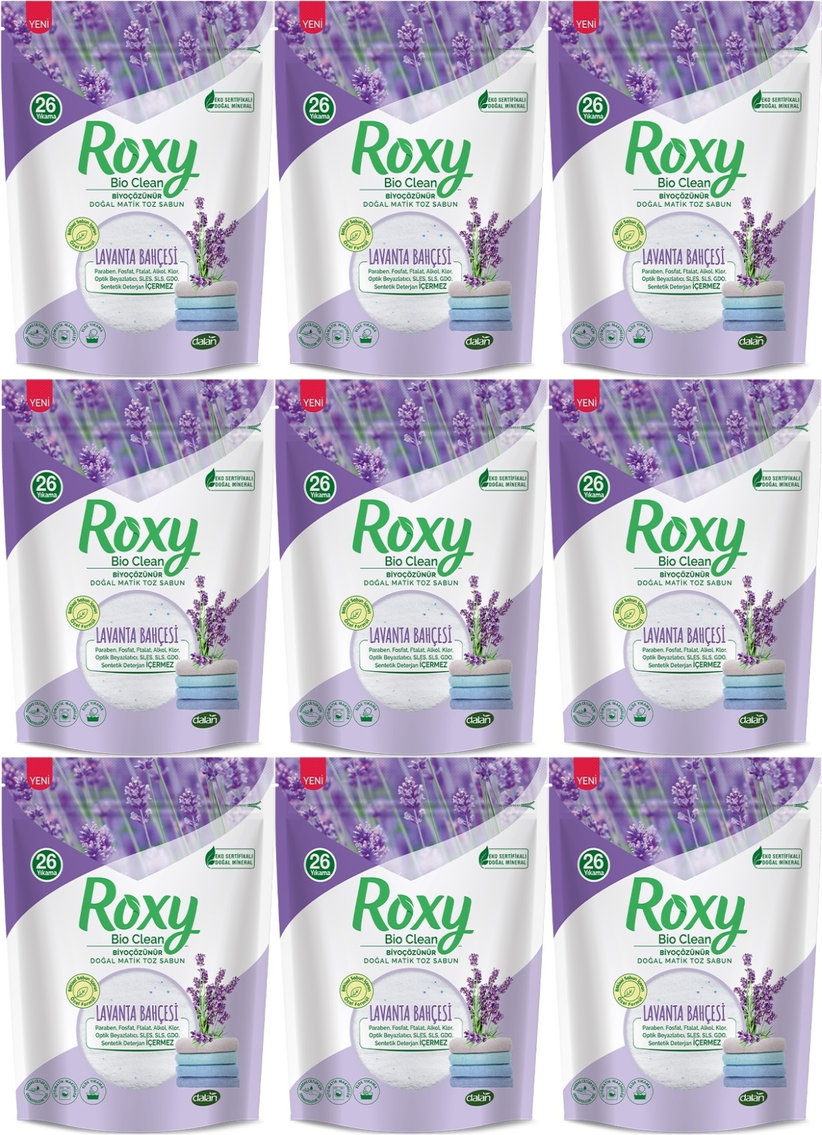 Dalan Roxy Bio Clean Matik Sabun Tozu 800GR Lavanta Bahçesi (9 Lu Set) (234 Yıkama) Dalan Roxy Bio Clean Matik Sabun Tozu 800GR Lavanta Bahçesi (9 Lu Set) (234 Yıkama)