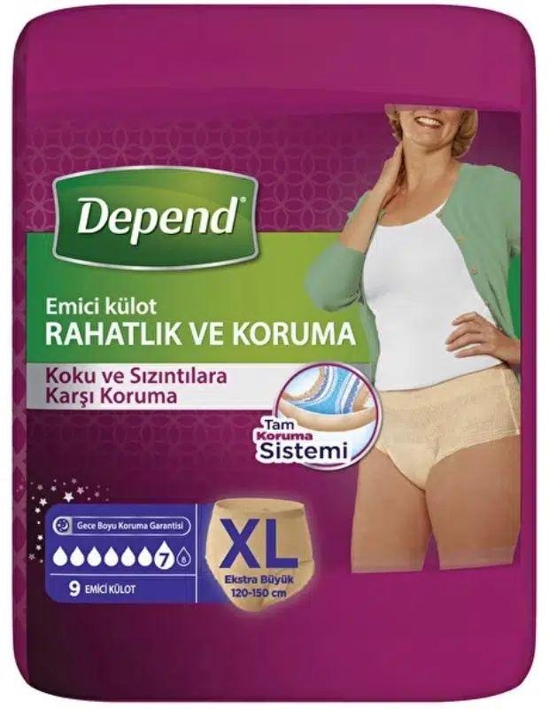 Depend Emici Külot Hasta Bezi XL Extra Büyük (İç Adet 9 Adet)