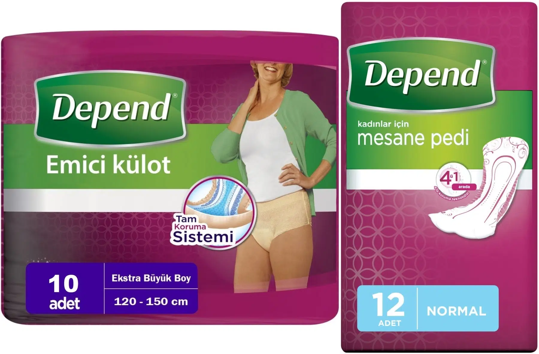 Depend Emici Külot Lohusa Pedi XL - Extra Büyük - Kadın (10 Adet)+Mesane Pedi Kadın Normal (12 Li)