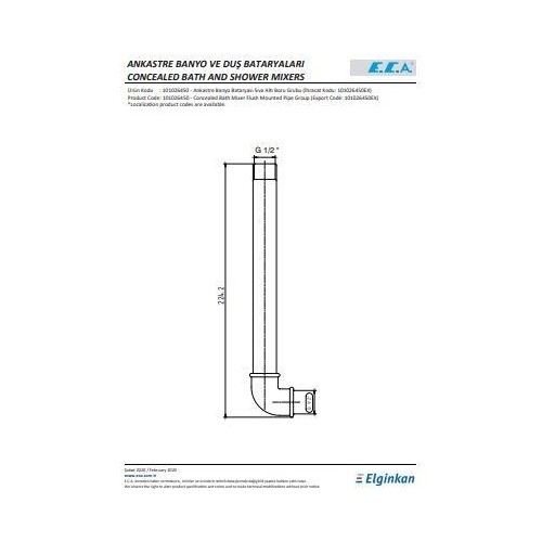 ECA Ankastre Banyo Bataryası Sıva Altı Boru Grubu 101026450 ECA Ankastre Banyo Bataryası Sıva Altı Boru Grubu 101026450