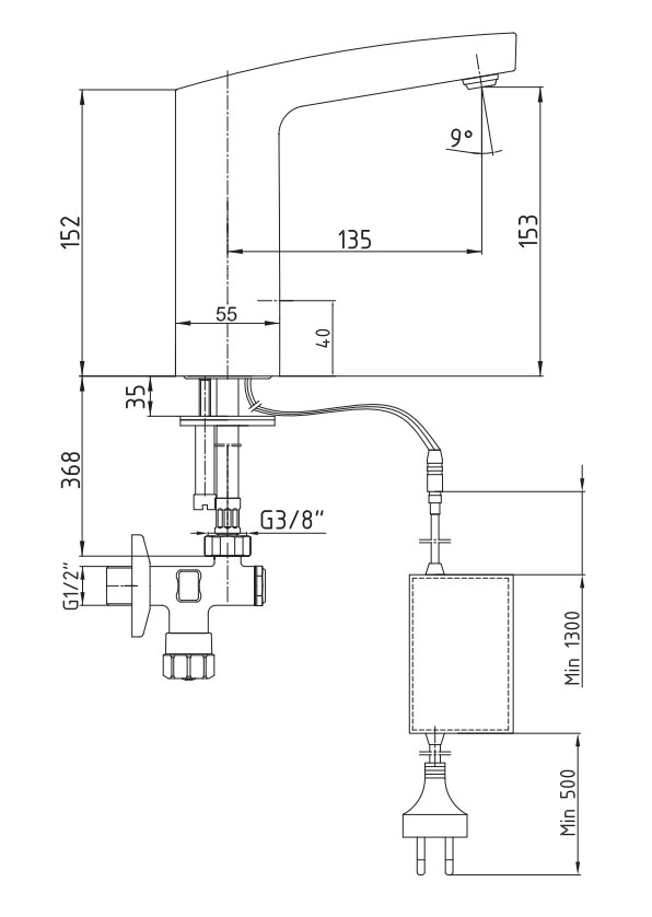 ECA Fotoselli Lavabo Musluğu Elektrikli 108108042 Tek Su Girişli ECA Fotoselli Lavabo Musluğu Elektrikli 108108042 Tek Su Girişli