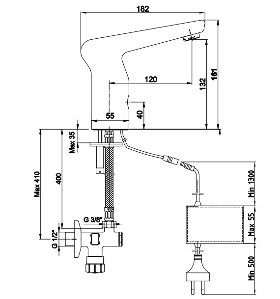ECA Fotoselli Lavabo Musluğu Elektrikli 108108048 Tek Su Girişli ECA Fotoselli Lavabo Musluğu Elektrikli 108108048 Tek Su Girişli