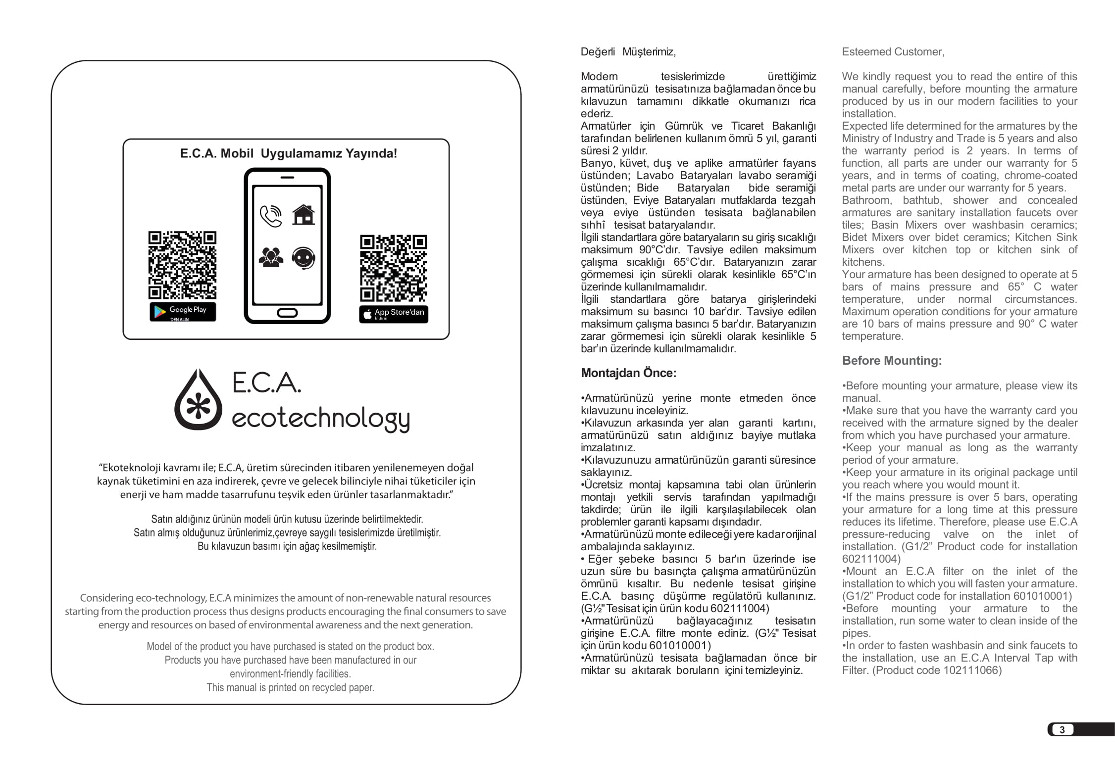 ECA Luna Yüksek Tip Lavabo Bataryası 102108949 ECA Luna Yüksek Tip Lavabo Bataryası 102108949