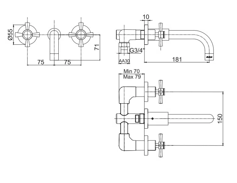 ECA Quadrille Ankastre Lavabo Bataryası Duvardan Altın Renkli 102806029 ECA Quadrille Ankastre Lavabo Bataryası Duvardan Altın Renkli 102806029