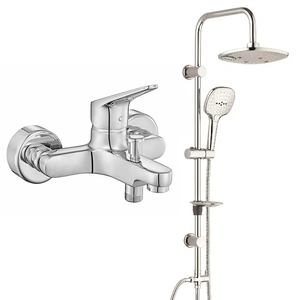 ECA Spylos Banyo Bataryası+T-MAY Banyo Ayvacık Elips Tepe Duş Takımı Seti Paslanmaz Krom