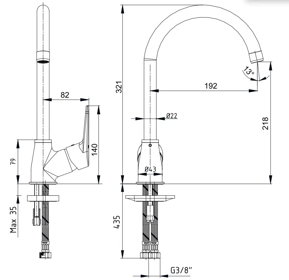 ECA Spylos Kuğu Borulu Mutfak Eviye Bataryası 102118136 ECA Spylos Kuğu Borulu Mutfak Eviye Bataryası 102118136