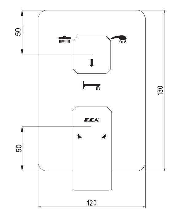 ECA Tiera Ankastre Banyo Bataryası Sıva Üstü 3 Yollu 102167335-K ECA Tiera Ankastre Banyo Bataryası Sıva Üstü 3 Yollu 102167335-K
