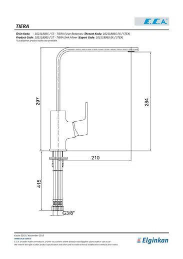 ECA Tiera Mutfak Eviye Bataryası Mat Siyah Renkli 102118123C1 ECA Tiera Mutfak Eviye Bataryası Mat Siyah Renkli 102118123C1