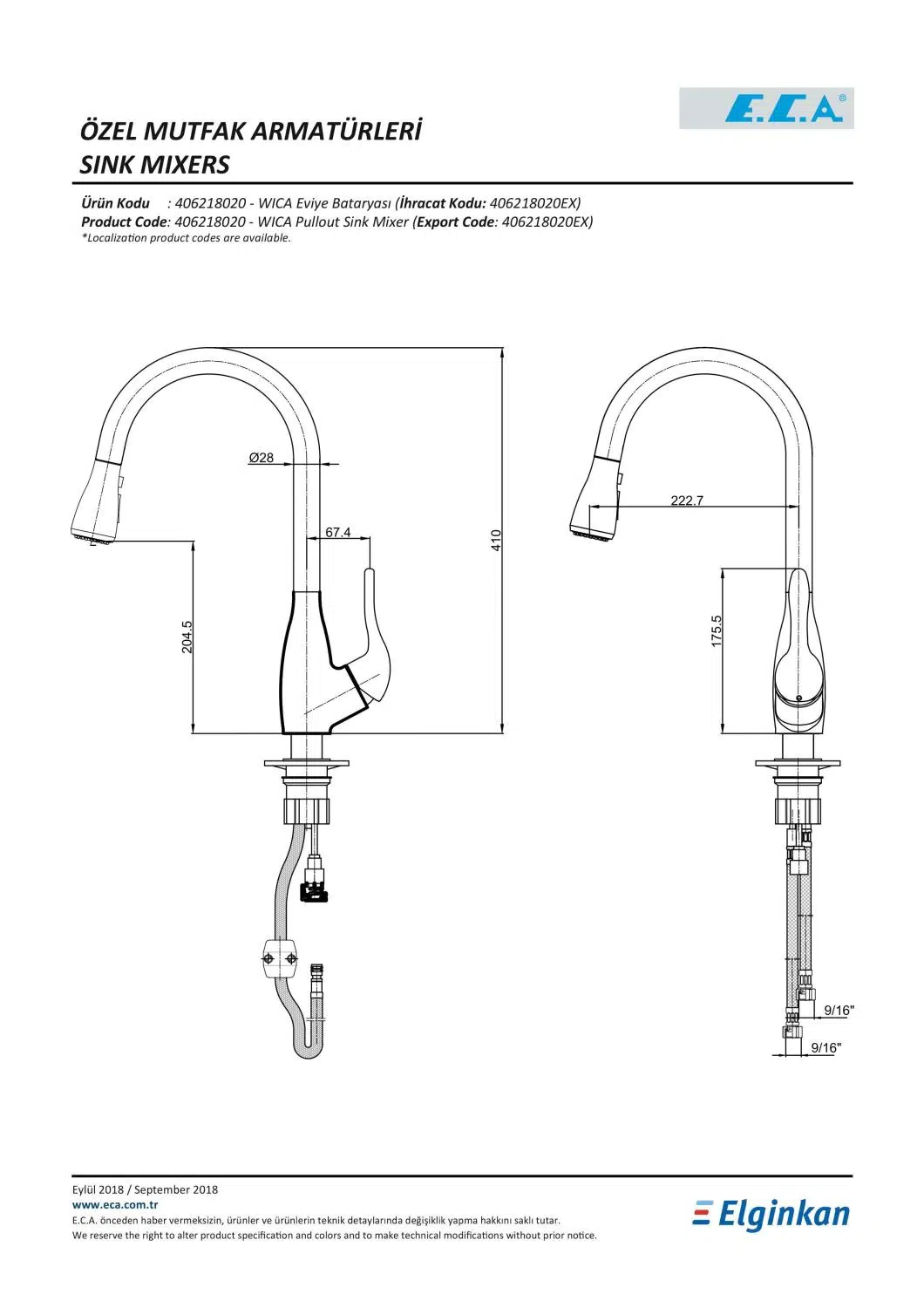 ECA Wica Mutfak Eviye Bataryası 406218020 ECA Wica Mutfak Eviye Bataryası 406218020