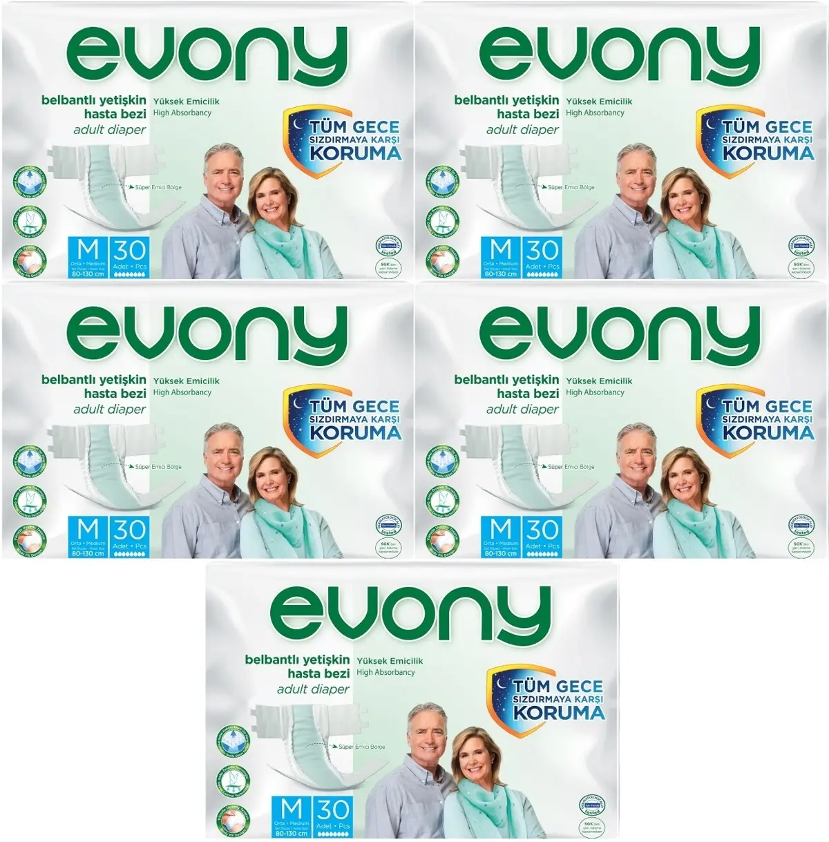 Evony Hasta Bezi Yetişkin Bel Bantlı Tekstil Yüzey M-Orta 150 Adet (5PK*30) Evony Hasta Bezi Yetişkin Bel Bantlı Tekstil Yüzey M-Orta 150 Adet (5PK*30)