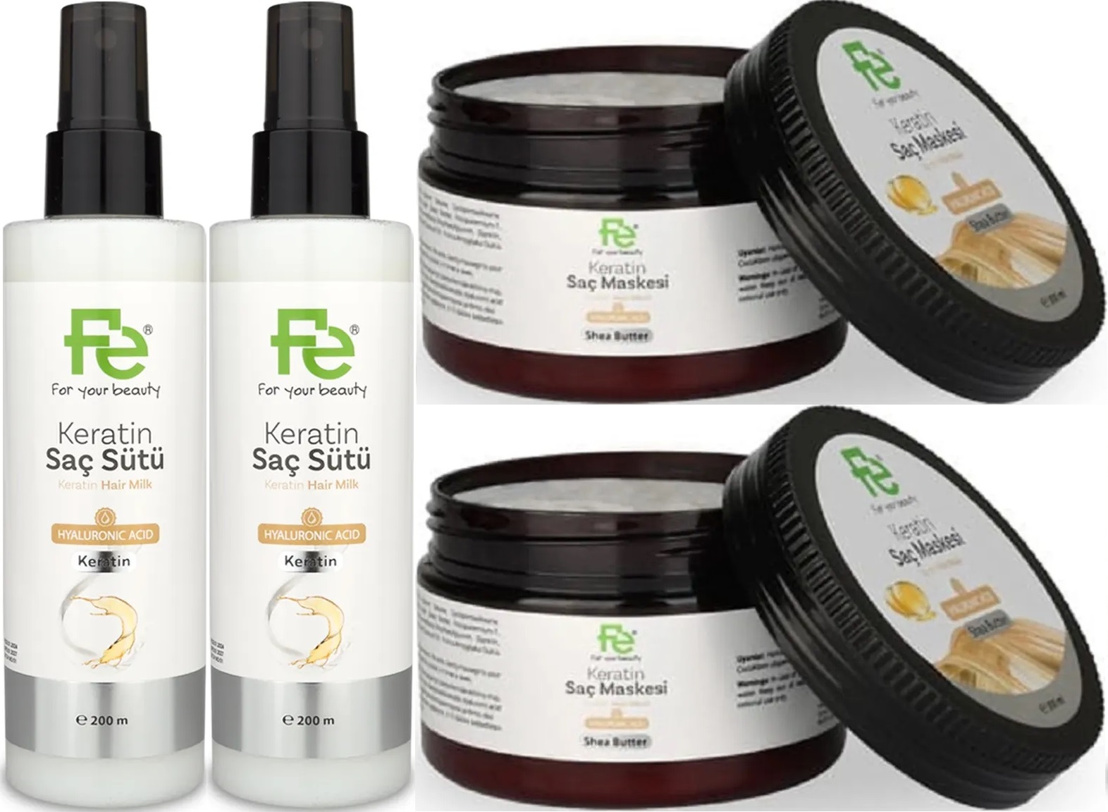 Fe Keratin Saç Sütü 200ML & Saç Maskesi 300ML (Karma 4 Lü Set) Fe Keratin Saç Sütü 200ML & Saç Maskesi 300ML (Karma 4 Lü Set)