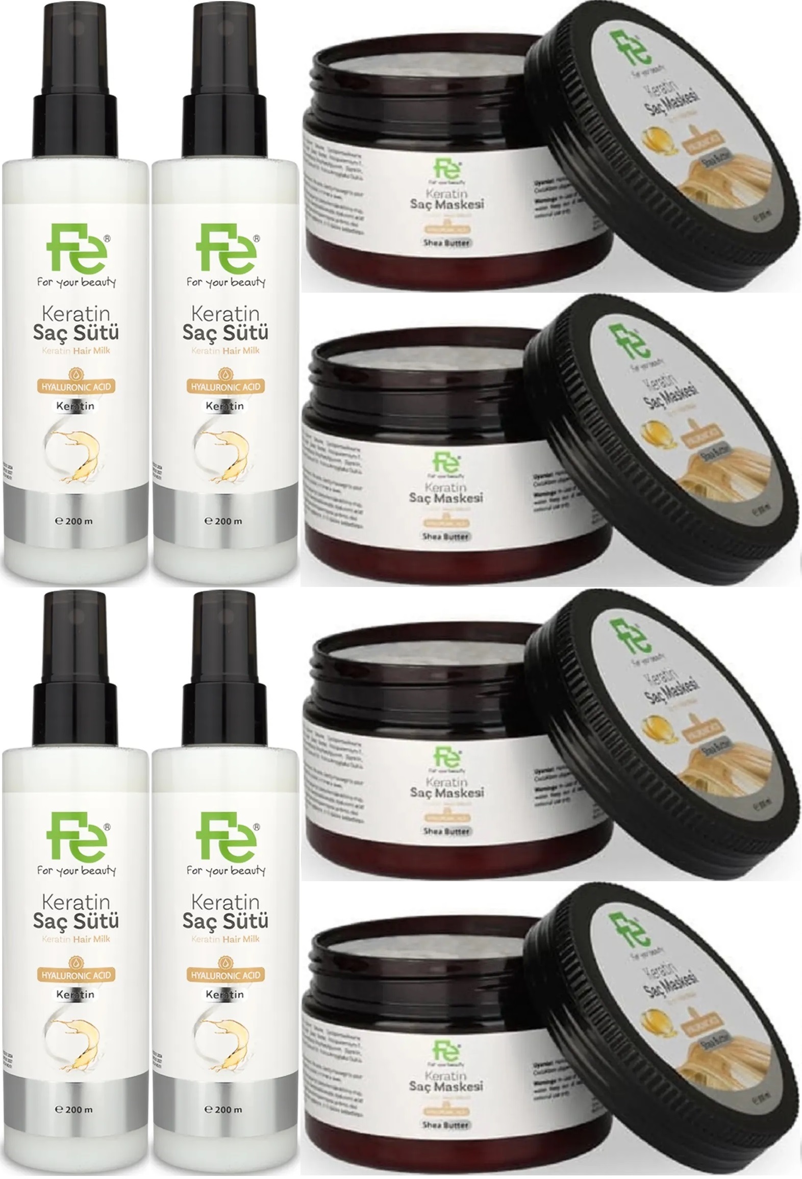 Fe Keratin Saç Sütü 200ML & Saç Maskesi 300ML (Karma 8 Li Set) Fe Keratin Saç Sütü 200ML & Saç Maskesi 300ML (Karma 8 Li Set)