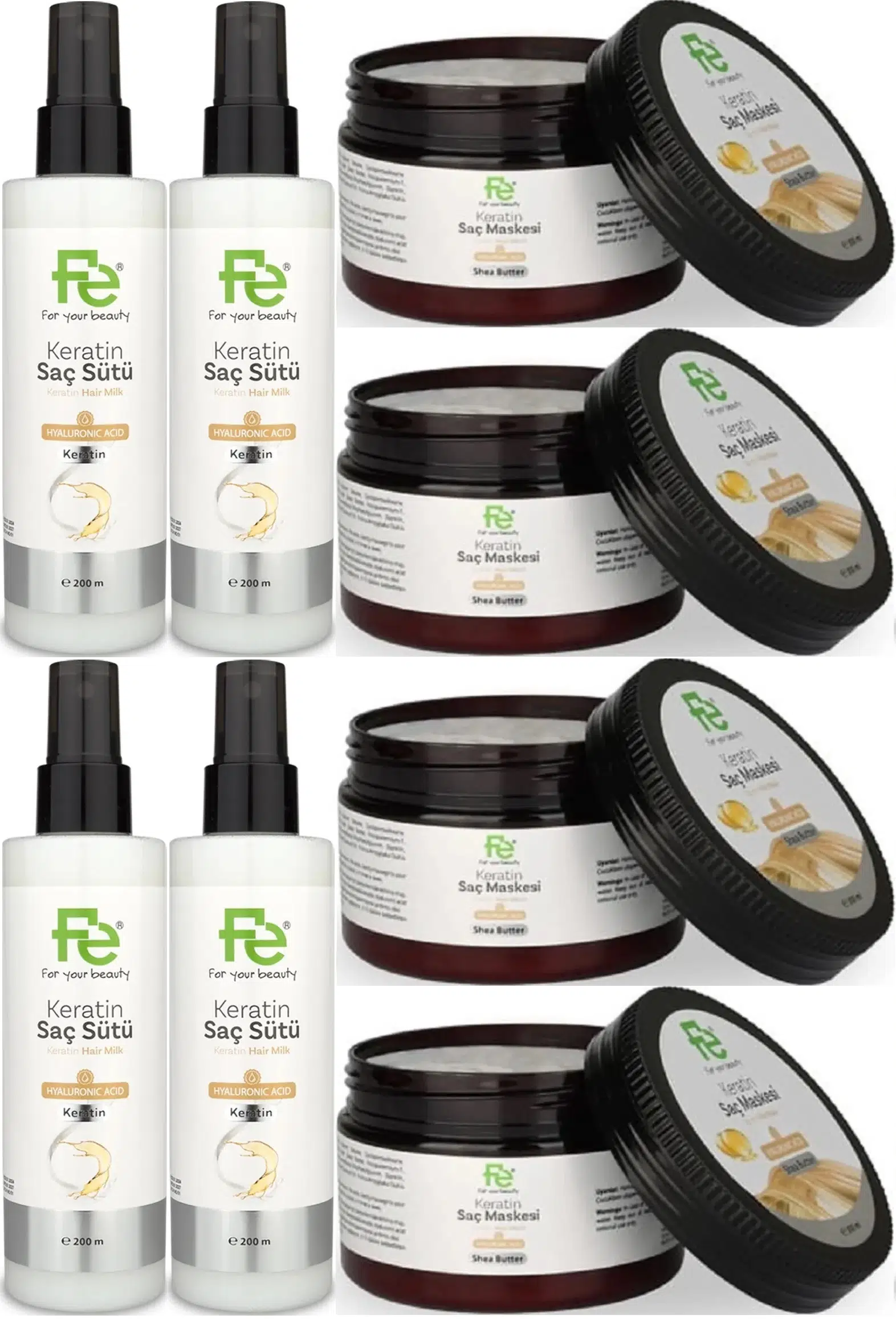 Fe Keratin Saç Sütü 200ML & Saç Maskesi 300ML (Karma 8 Li Set)