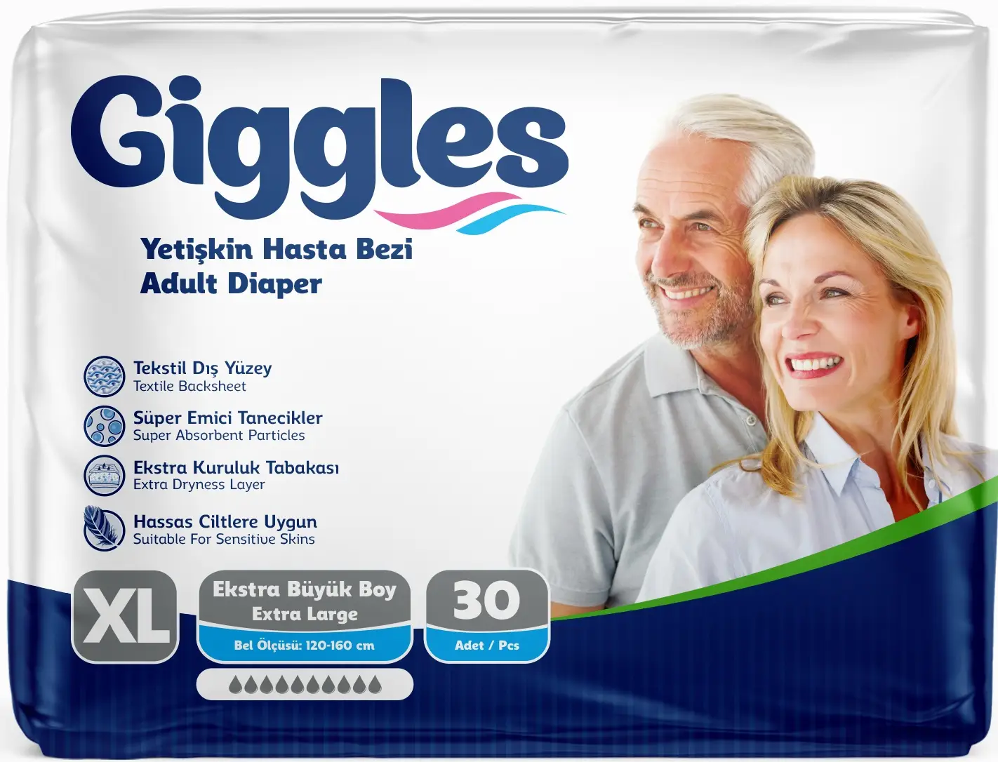 Giggles Hasta Bezi Yetişkin Bel Bantlı Tekstil Yüzey Ekstra Büyük (XL) 30 Adet Tekli Pk Giggles Hasta Bezi Yetişkin Bel Bantlı Tekstil Yüzey Ekstra Büyük (XL) 30 Adet Tekli Pk