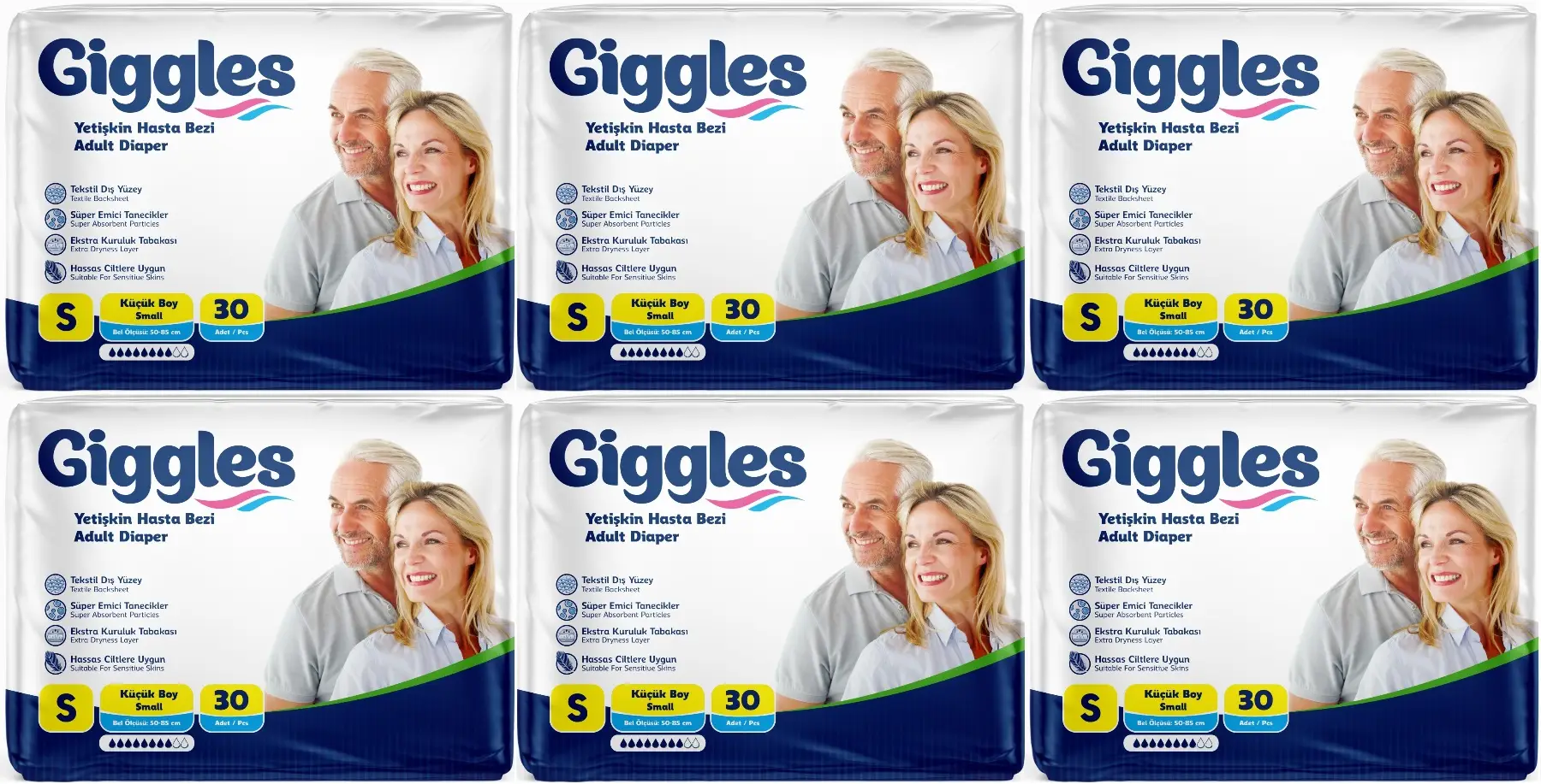 Giggles Hasta Bezi Yetişkin Bel Bantlı Tekstil Yüzey Küçük - Small (S) 180 Adet (6PK*30) Giggles Hasta Bezi Yetişkin Bel Bantlı Tekstil Yüzey Küçük - Small (S) 180 Adet (6PK*30)