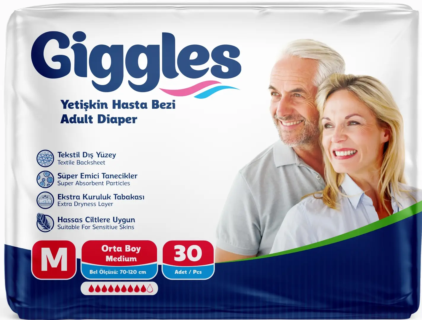 Giggles Hasta Bezi Yetişkin Bel Bantlı Tekstil Yüzey Orta - Medium (M) 30 Adet Tekli Pk Giggles Hasta Bezi Yetişkin Bel Bantlı Tekstil Yüzey Orta - Medium (M) 30 Adet Tekli Pk