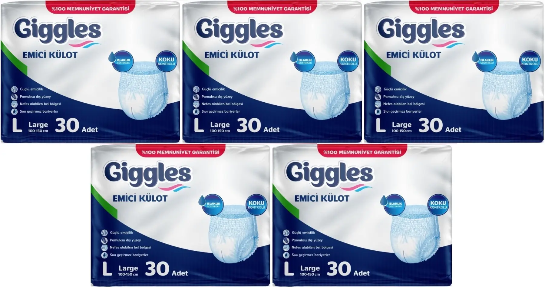Giggles Hasta Bezi Yetişkin Emici Külot L-Büyük 150 Adet (5Pk*30) Giggles Hasta Bezi Yetişkin Emici Külot L-Büyük 150 Adet (5Pk*30)
