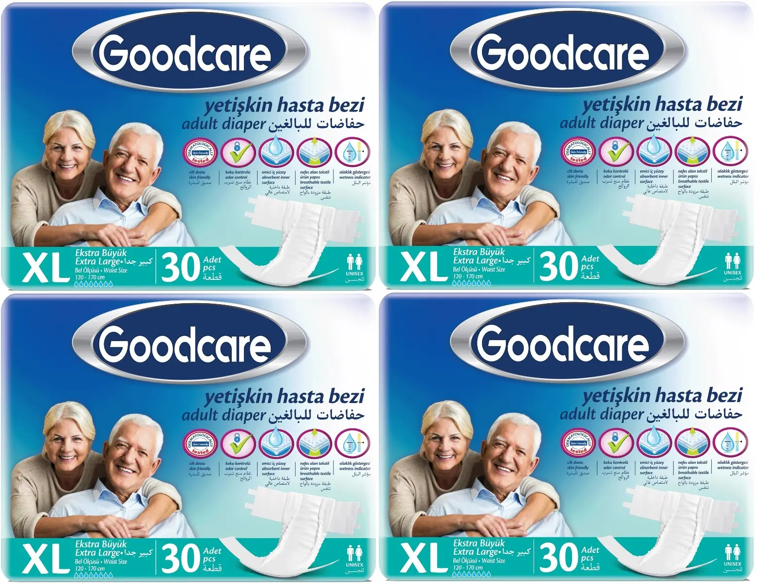 Goodcare Hasta Bezi Yetişkin Bel Bantlı Tekstil Yüzey XL Extra Large- Ekstra Büyük 120 Adet (4PK*30) Goodcare Hasta Bezi Yetişkin Bel Bantlı Tekstil Yüzey XL Extra Large- Ekstra Büyük 120 Adet (4PK*30)