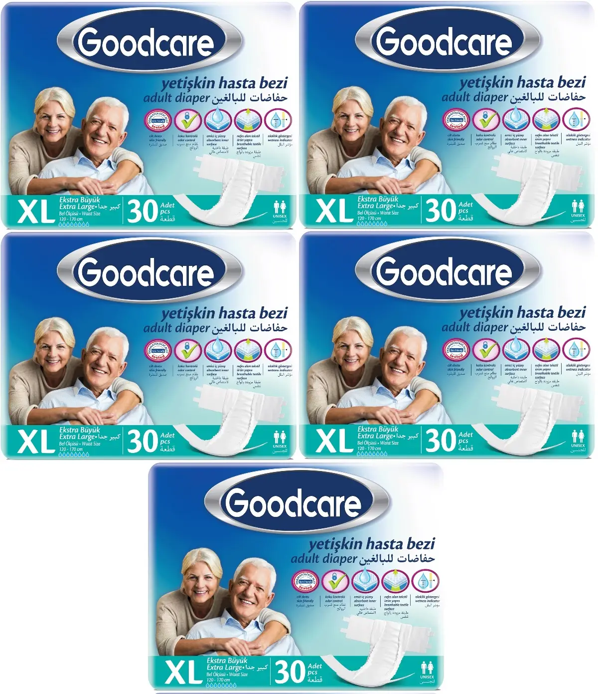Goodcare Hasta Bezi Yetişkin Bel Bantlı Tekstil Yüzey XL Extra Large- Ekstra Büyük 150 Adet (5PK*30) Goodcare Hasta Bezi Yetişkin Bel Bantlı Tekstil Yüzey XL Extra Large- Ekstra Büyük 150 Adet (5PK*30)