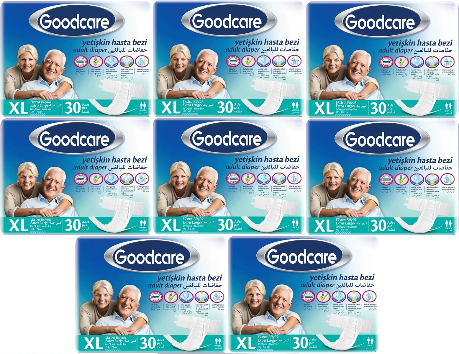 Goodcare Hasta Bezi Yetişkin Bel Bantlı Tekstil Yüzey XL Extra Large- Ekstra Büyük 240 Adet (8PK*30) Goodcare Hasta Bezi Yetişkin Bel Bantlı Tekstil Yüzey XL Extra Large- Ekstra Büyük 240 Adet (8PK*30)