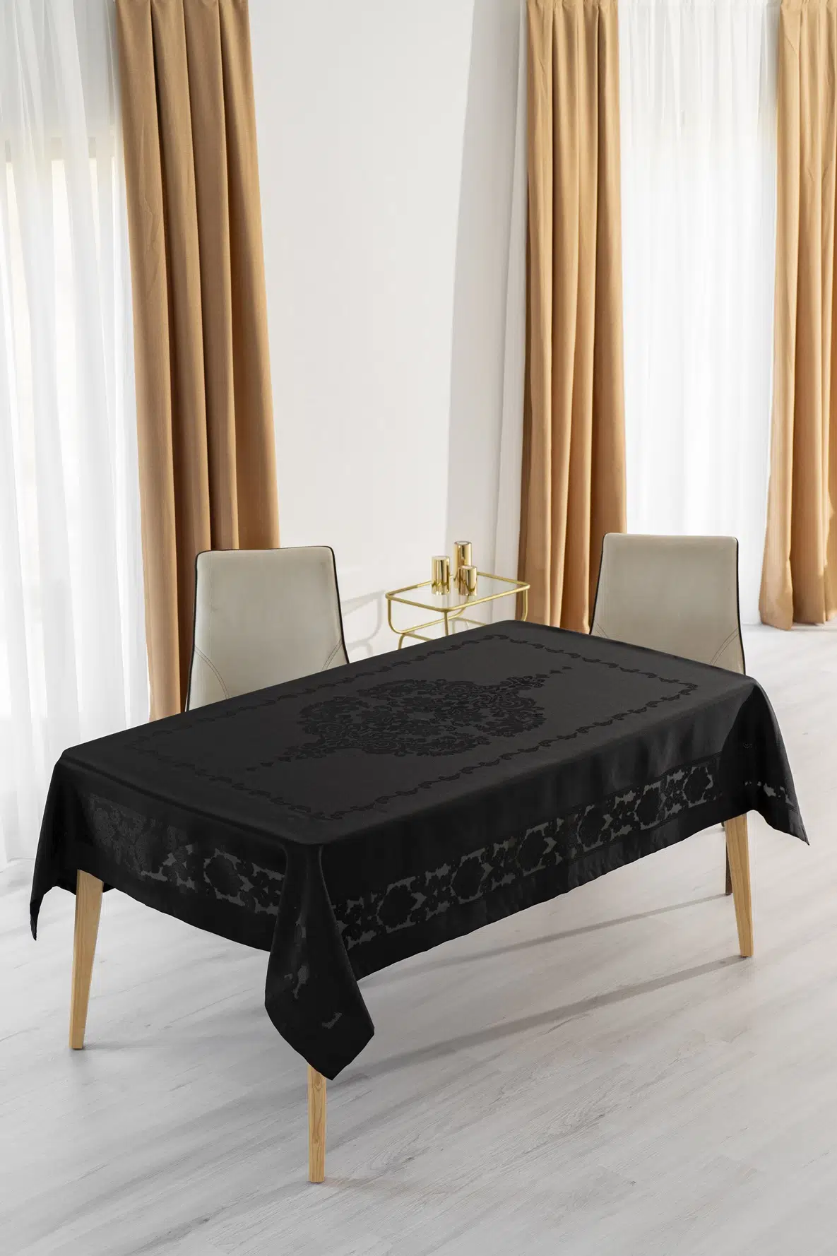 Jumbo Jakar Siyah Sıvı Geçirmez Kumaş Pano 8-10 Kişilik Masa Örtüsü (160x220)