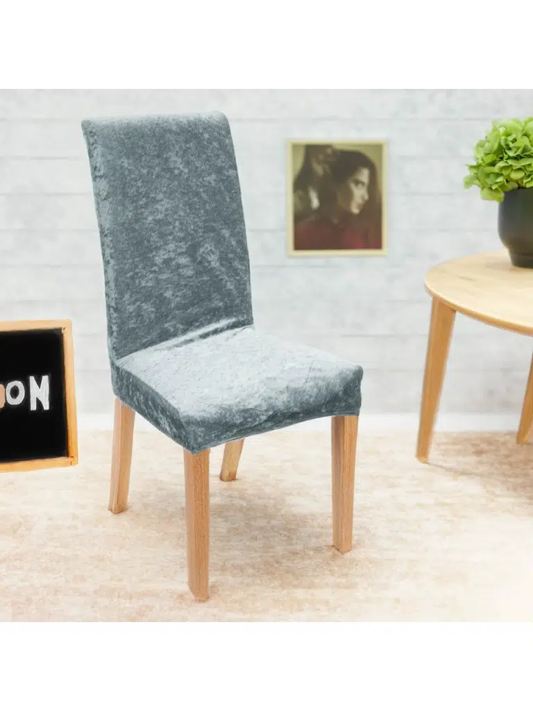 Mandaş 6 Adet Kadife Sandalye Kılıfı Likralı Lastikli-Gri