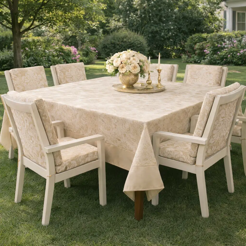 Mandaş Milanyum Masa Örtüsü + 6 adet Sandalye Minder Seti Bej Desenli