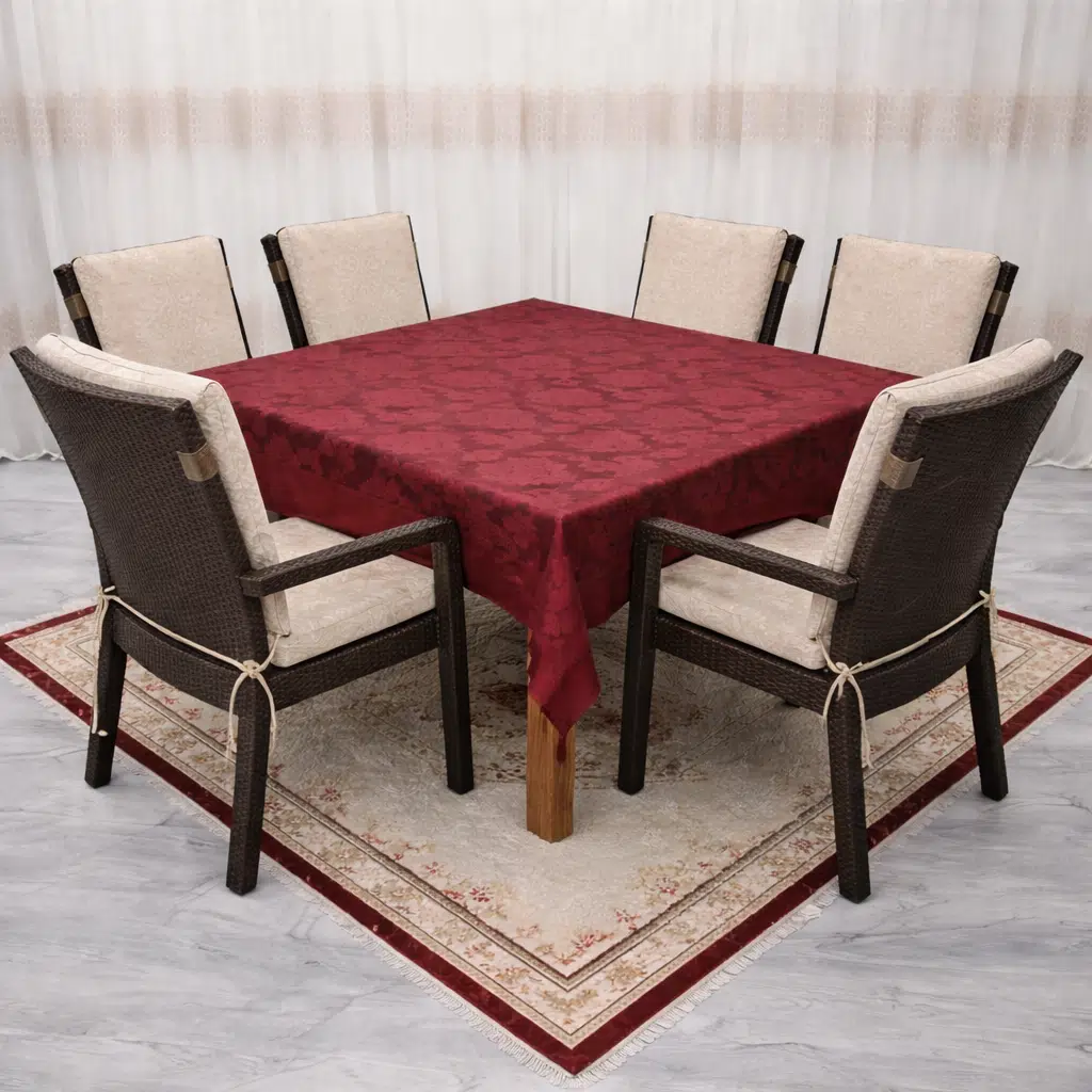 Mandaş Milanyum Masa Örtüsü + 6 adet Sandalye Minder Seti Bordo