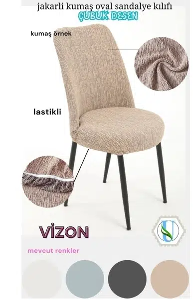 Mandaş Oval jakarlı Sandalye örtüsü 4 lı Vizon