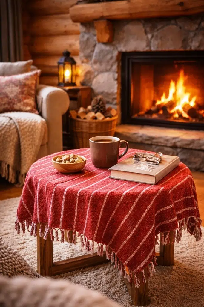 Manisa El Dokuma Hediyelik Fiskos Örtüsü Kırmızı 100*100 çizgili