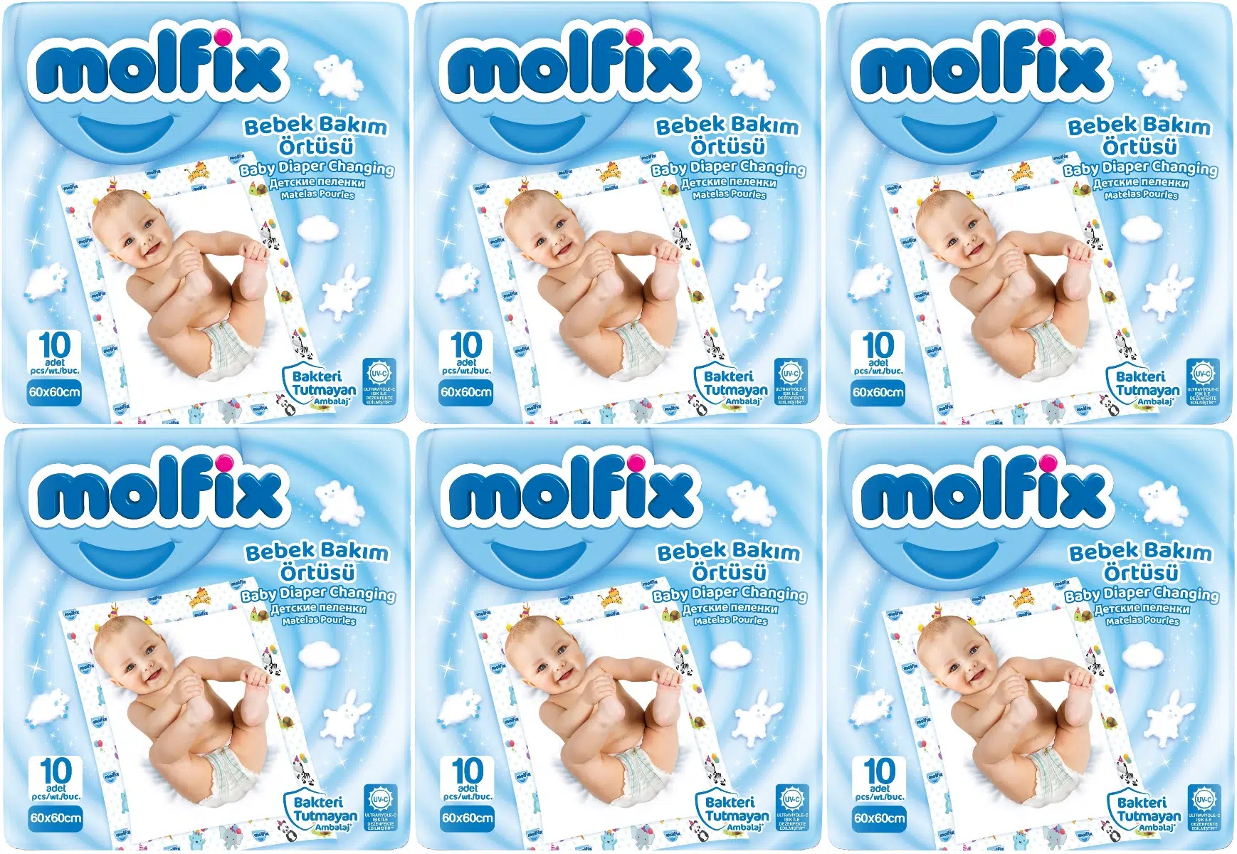 Molfix Bebek Bakım Alt Açma Örtüsü 6 Lı Set 60 Adet (6Pk*10)