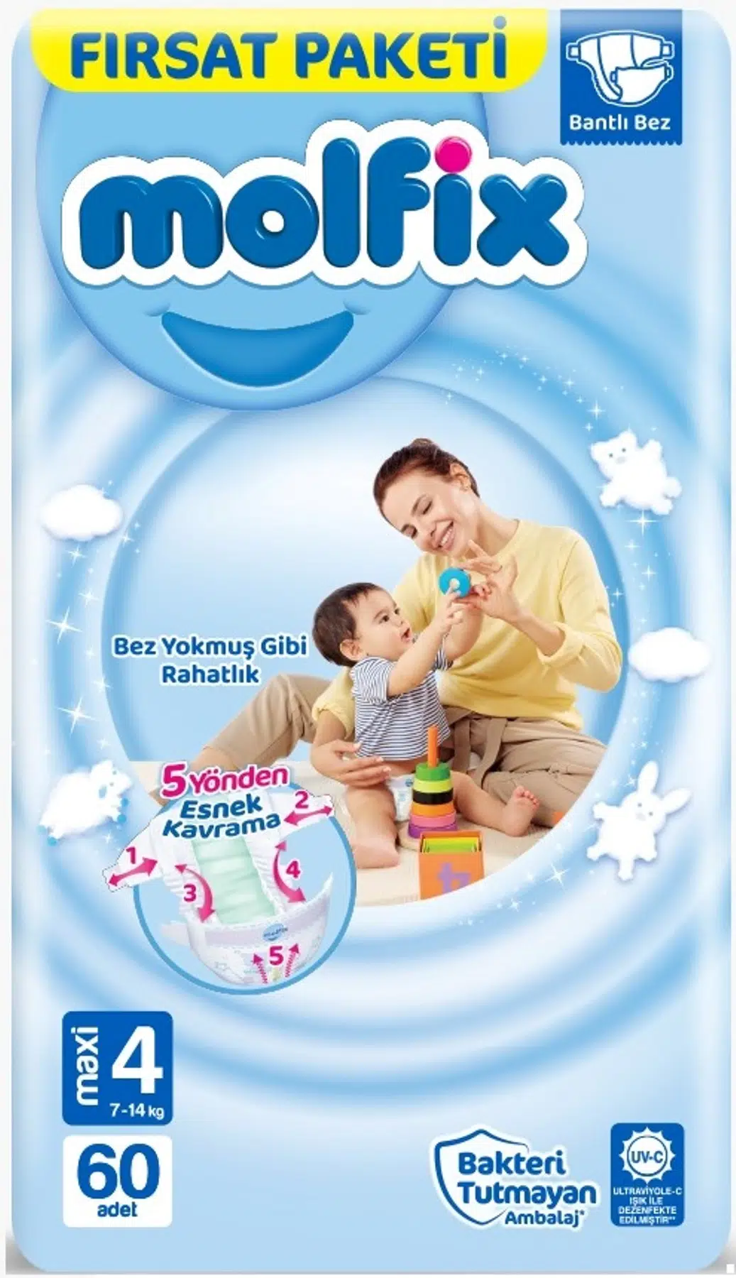 Molfix Bebek Bezi 4 Beden 7-14 KG Maxi 62 Adet Fırsat Pk