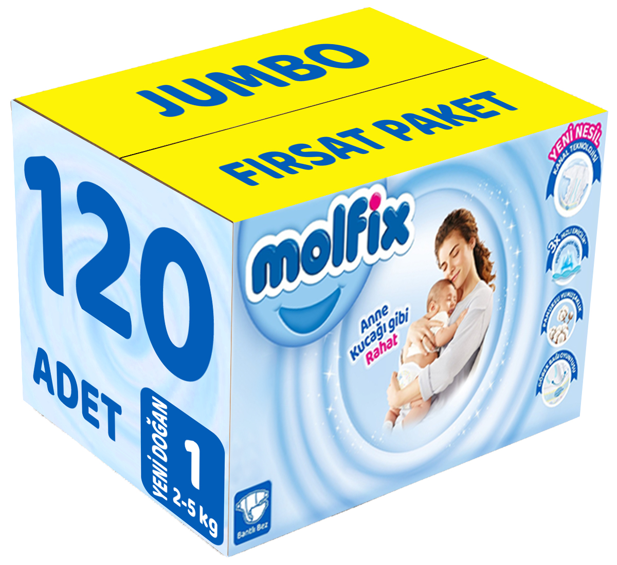 Molfix Bebek Bezi Beden:1 (2-5Kg) Yeni Doğan 120 Adet Jumbo Fırsat Pk Molfix Bebek Bezi Beden:1 (2-5Kg) Yeni Doğan 120 Adet Jumbo Fırsat Pk