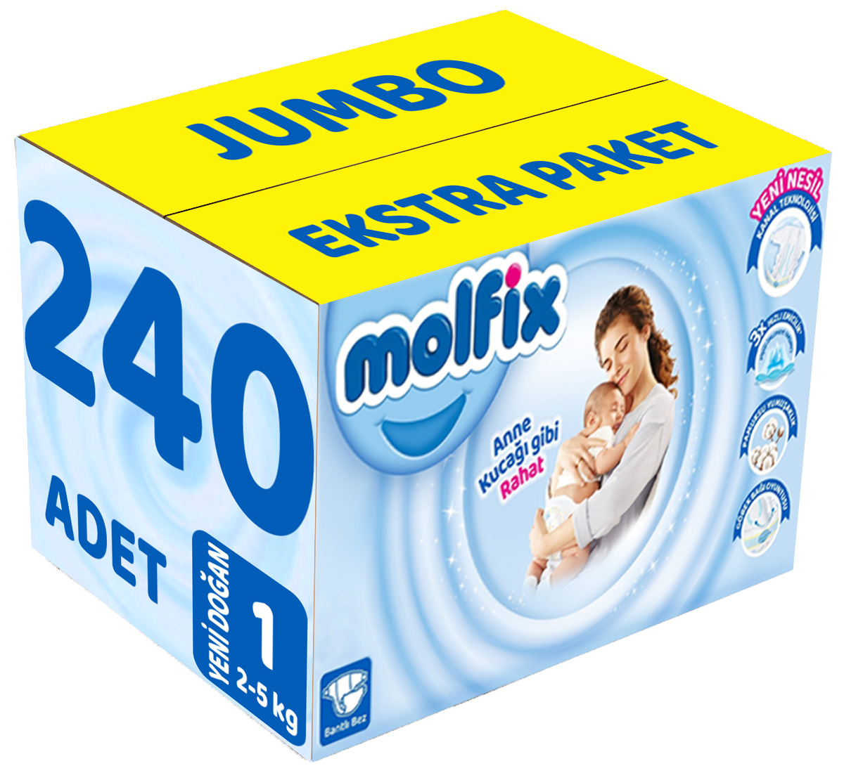 Molfix Bebek Bezi Beden:1 (2-5Kg) Yeni Doğan 240 Adet Jumbo Ekstra Pk Molfix Bebek Bezi Beden:1 (2-5Kg) Yeni Doğan 240 Adet Jumbo Ekstra Pk