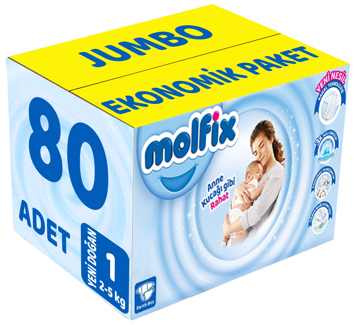 Molfix Bebek Bezi Beden:1 (2-5Kg) Yeni Doğan 80 Adet Jumbo Ekonomik Pk Molfix Bebek Bezi Beden:1 (2-5Kg) Yeni Doğan 80 Adet Jumbo Ekonomik Pk