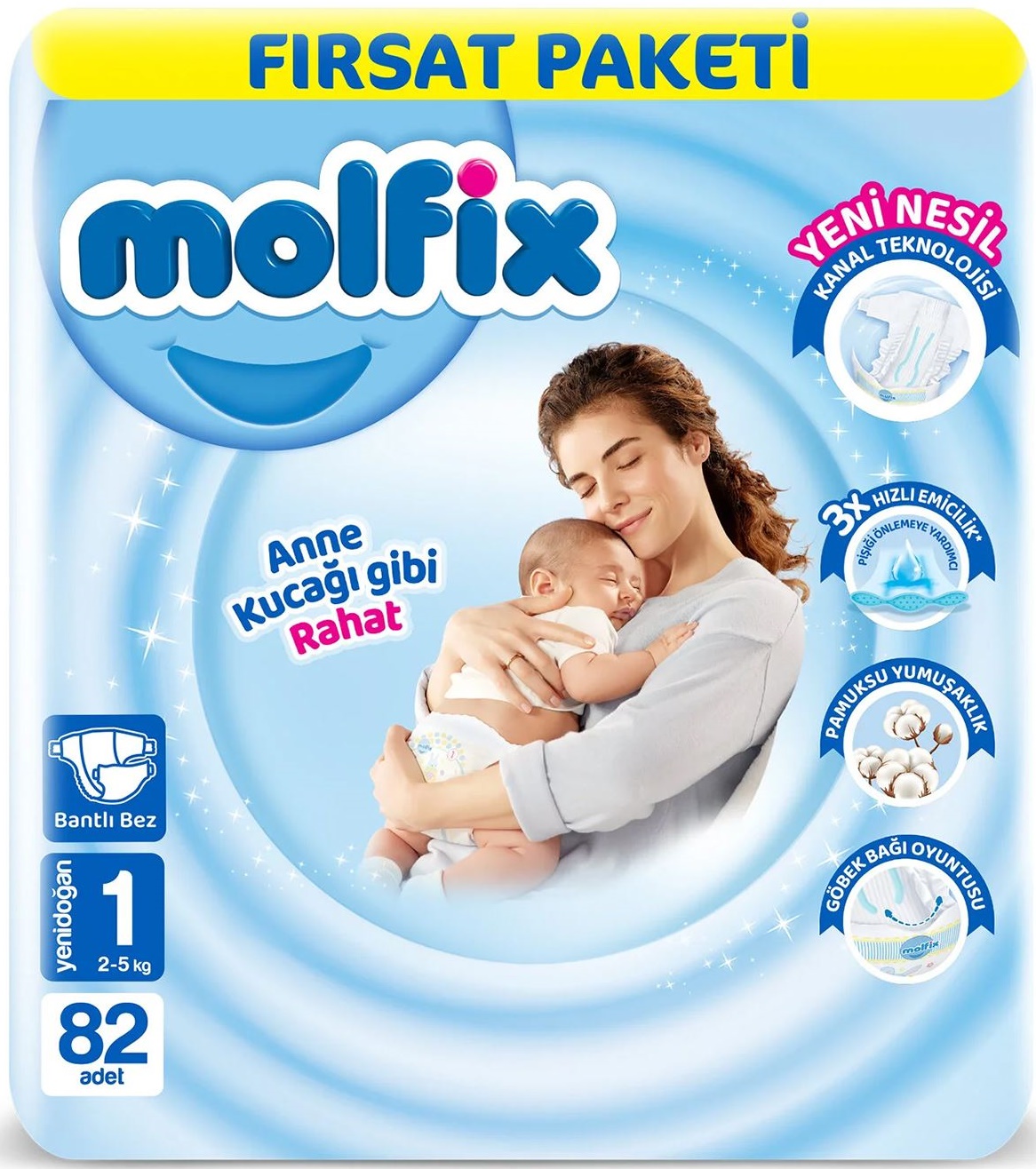 Molfix Bebek Bezi Beden:1 (2-5KG) Yeni Doğan 82 Adet Fırsat Pk Molfix Bebek Bezi Beden:1 (2-5KG) Yeni Doğan 82 Adet Fırsat Pk