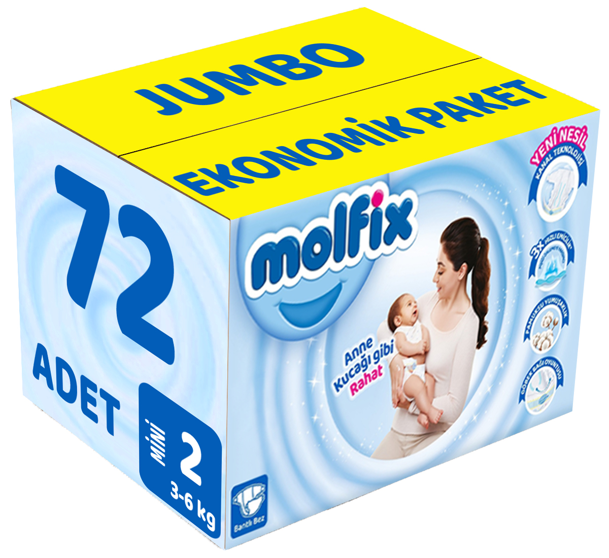 Molfix Bebek Bezi Beden:2 (3-6Kg) Mini 72 Adet Jumbo Ekonomik Pk Molfix Bebek Bezi Beden:2 (3-6Kg) Mini 72 Adet Jumbo Ekonomik Pk