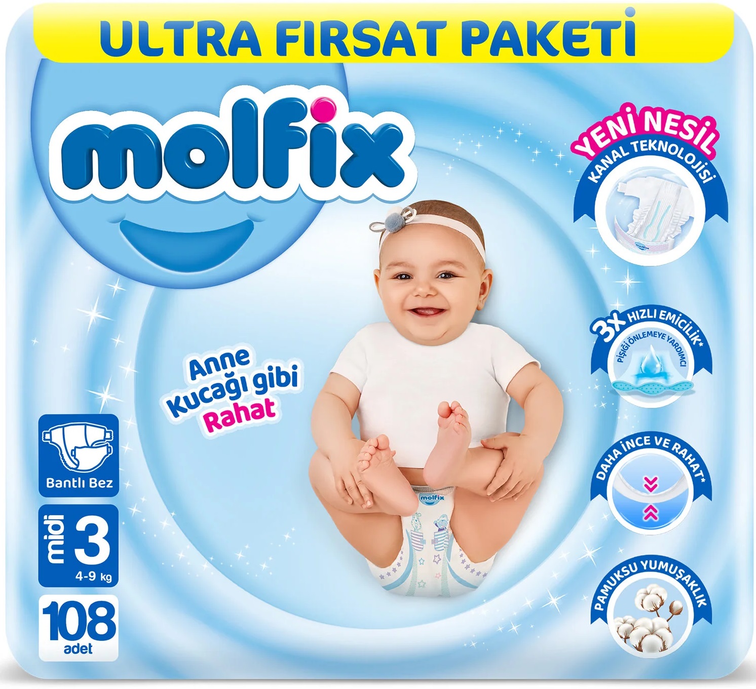 Molfix Bebek Bezi Beden:3 (4-9KG) Midi 108 Adet Ultra Fırsat Pk Molfix Bebek Bezi Beden:3 (4-9KG) Midi 108 Adet Ultra Fırsat Pk