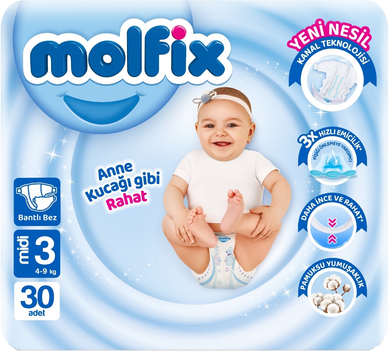 Molfix Bebek Bezi Beden:3 (4-9Kg) Midi 30 Adet Jumbo Pk Molfix Bebek Bezi Beden:3 (4-9Kg) Midi 30 Adet Jumbo Pk