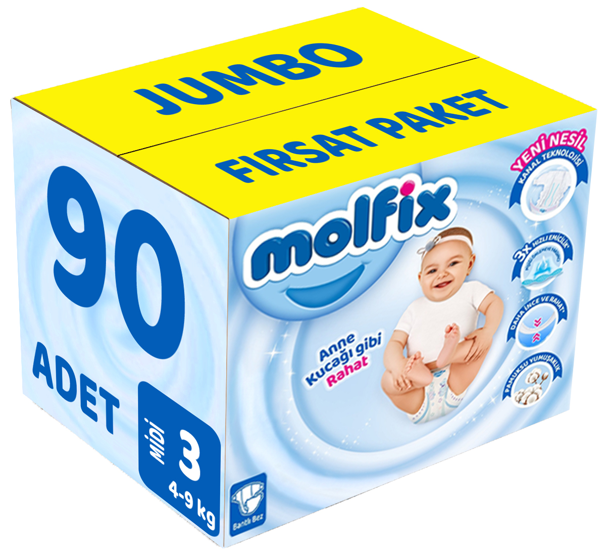 Molfix Bebek Bezi Beden:3 (4-9Kg) Midi 90 Adet Jumbo Fırsat Pk Molfix Bebek Bezi Beden:3 (4-9Kg) Midi 90 Adet Jumbo Fırsat Pk
