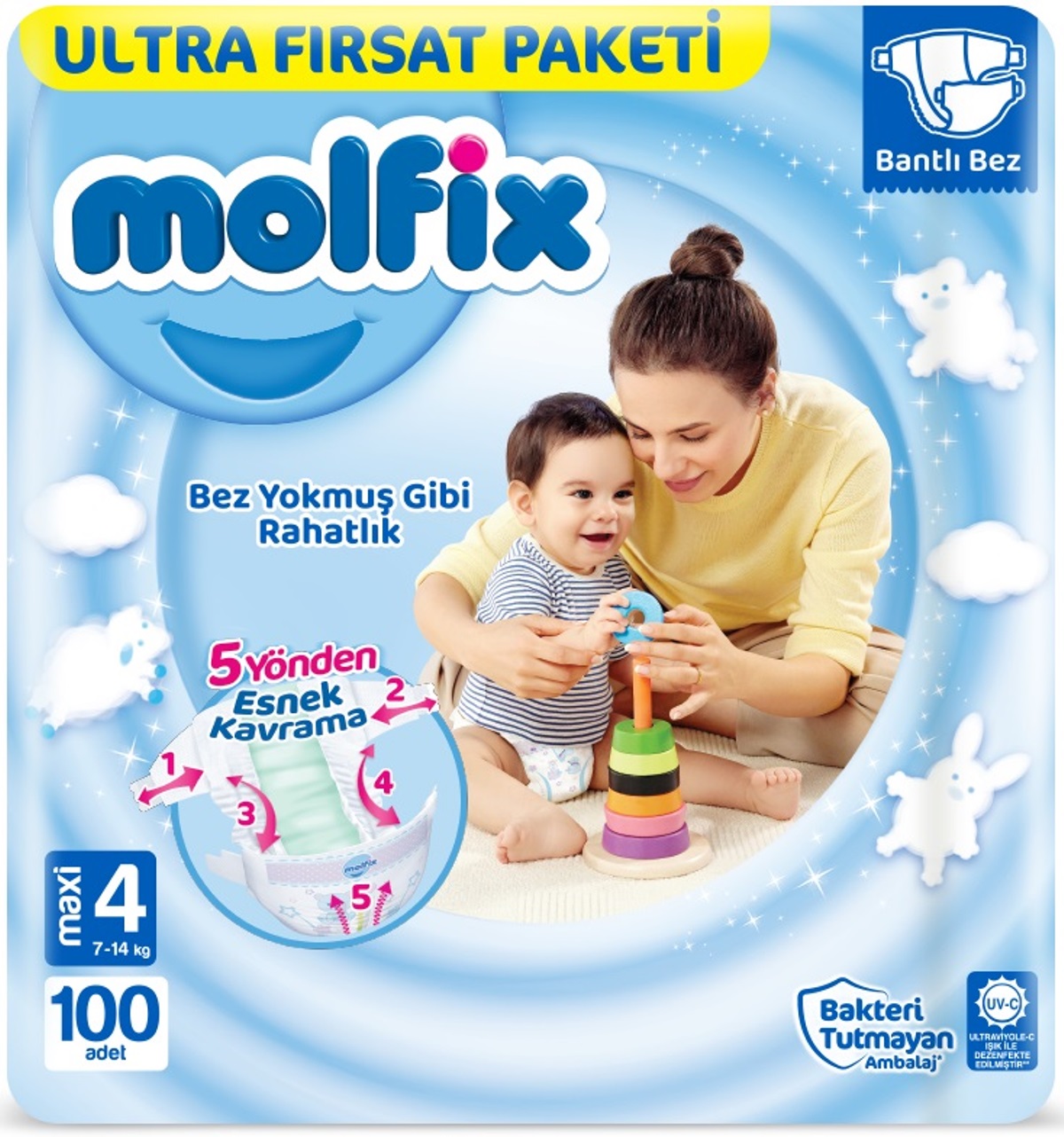 Molfix Bebek Bezi Beden:4 (7-14Kg) Maxi 100 Adet Ultra Fırsat Pk Molfix Bebek Bezi Beden:4 (7-14Kg) Maxi 100 Adet Ultra Fırsat Pk