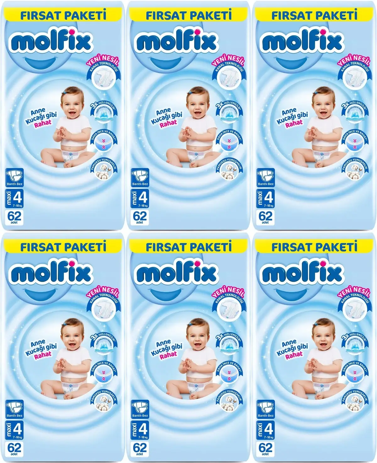 Molfix Bebek Bezi Beden:4 (7-14KG) Maxi 372 Adet Ekstra Fırsat Pk