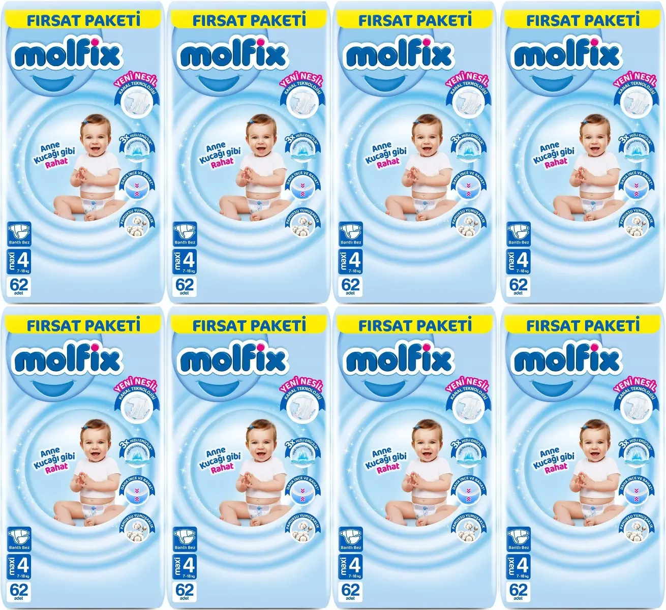 Molfix Bebek Bezi Beden:4 (7-14KG) Maxi 496 Adet Dev Ekonomik Fırsat Pk