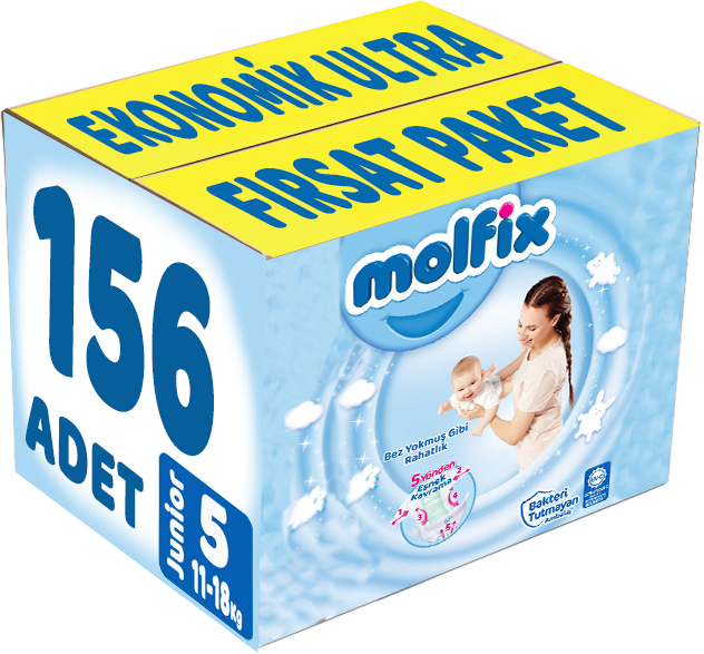 Molfix Bebek Bezi Beden:5 (11-18Kg) Junior 156 Adet Ekonomik Ultra Fırsat Pk Molfix Bebek Bezi Beden:5 (11-18Kg) Junior 156 Adet Ekonomik Ultra Fırsat Pk