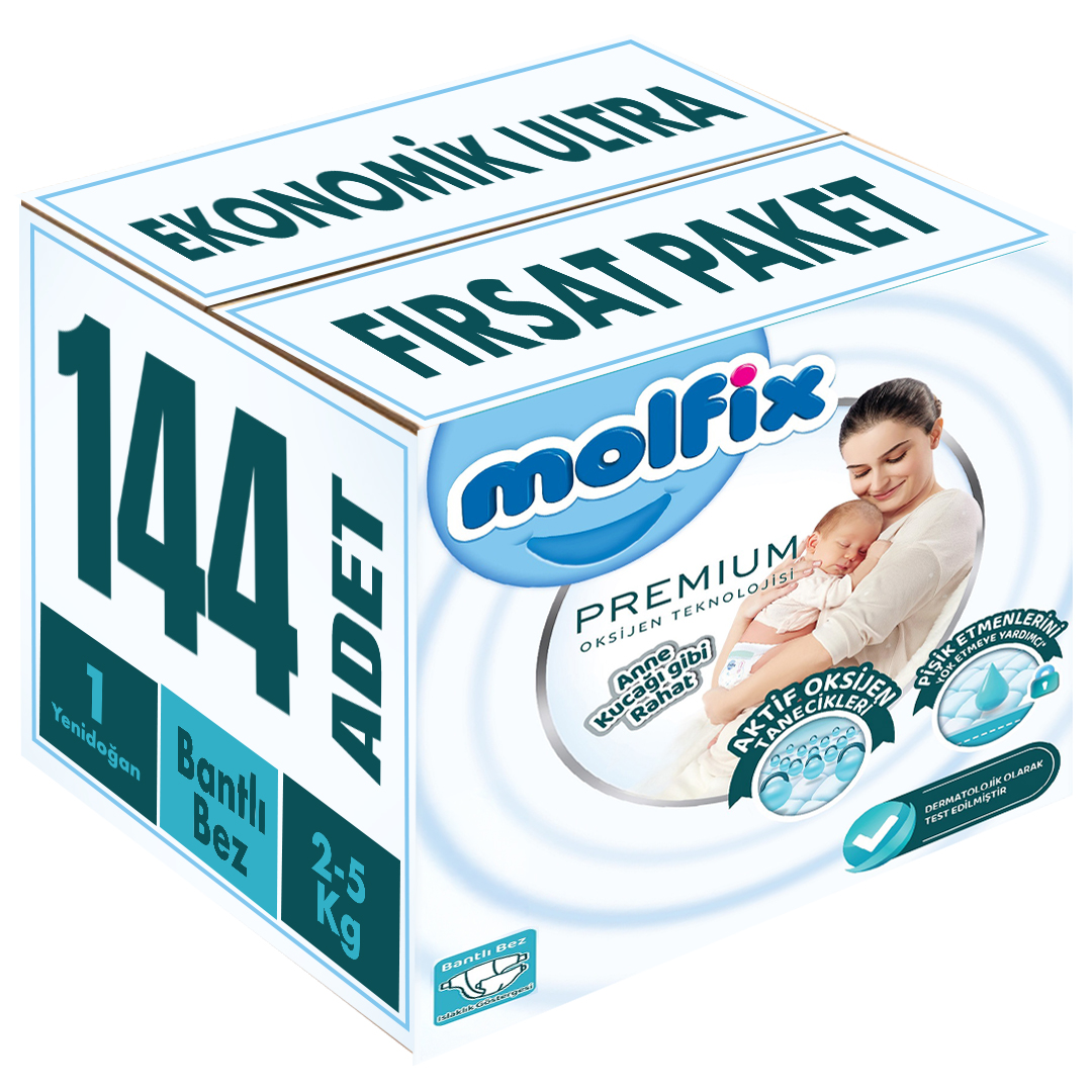 Molfix Premium Bebek Bezi Beden:1 (2-5KG) Yeni Doğan 144 Adet Ekonomik Ultra Fırsat Pk Molfix Premium Bebek Bezi Beden:1 (2-5KG) Yeni Doğan 144 Adet Ekonomik Ultra Fırsat Pk