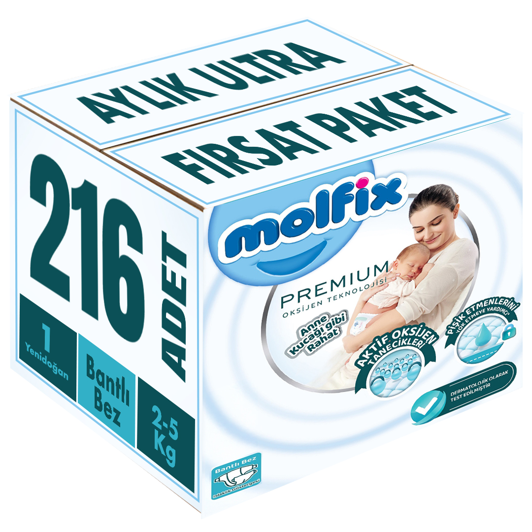 Molfix Premium Bebek Bezi Beden:1 (2-5KG) Yeni Doğan 216 Adet Aylık Ultra Fırsat Pk Molfix Premium Bebek Bezi Beden:1 (2-5KG) Yeni Doğan 216 Adet Aylık Ultra Fırsat Pk
