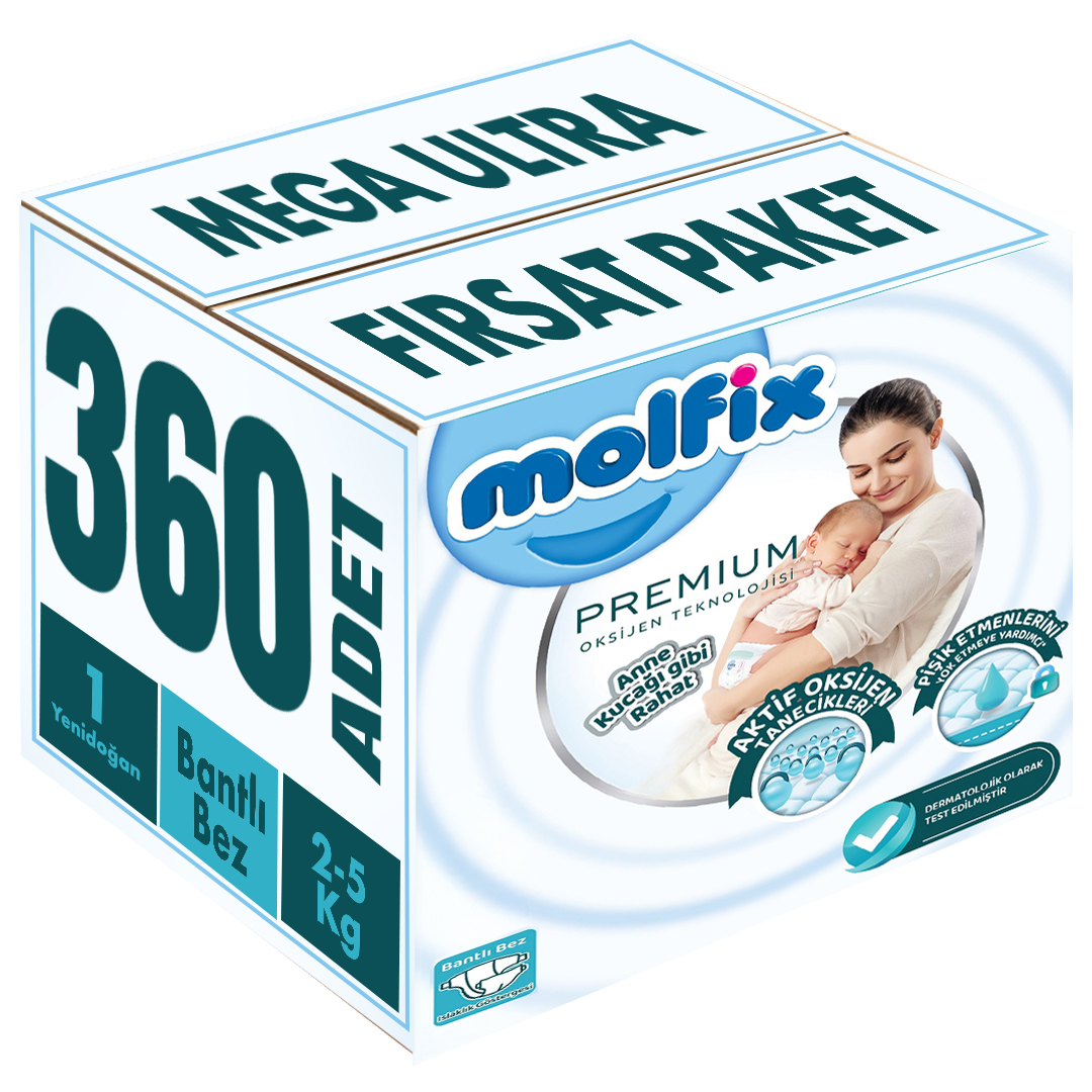 Molfix Premium Bebek Bezi Beden:1 (2-5KG) Yeni Doğan 360 Adet Mega Ultra Fırsat Pk Molfix Premium Bebek Bezi Beden:1 (2-5KG) Yeni Doğan 360 Adet Mega Ultra Fırsat Pk