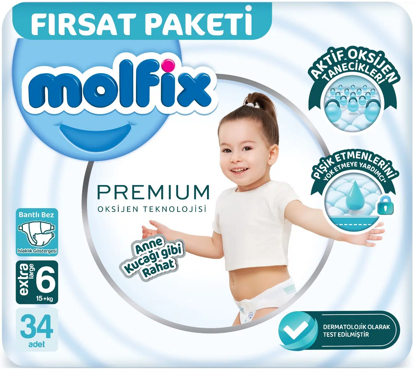 Molfix Premium Bebek Bezi Beden:6 (15+KG) Extra Large 34 Adet Fırsat Pk
